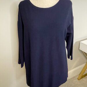 Eileen Fisher Stretch Crepe Roundneck Tunic Top Womens XL Navy Blue